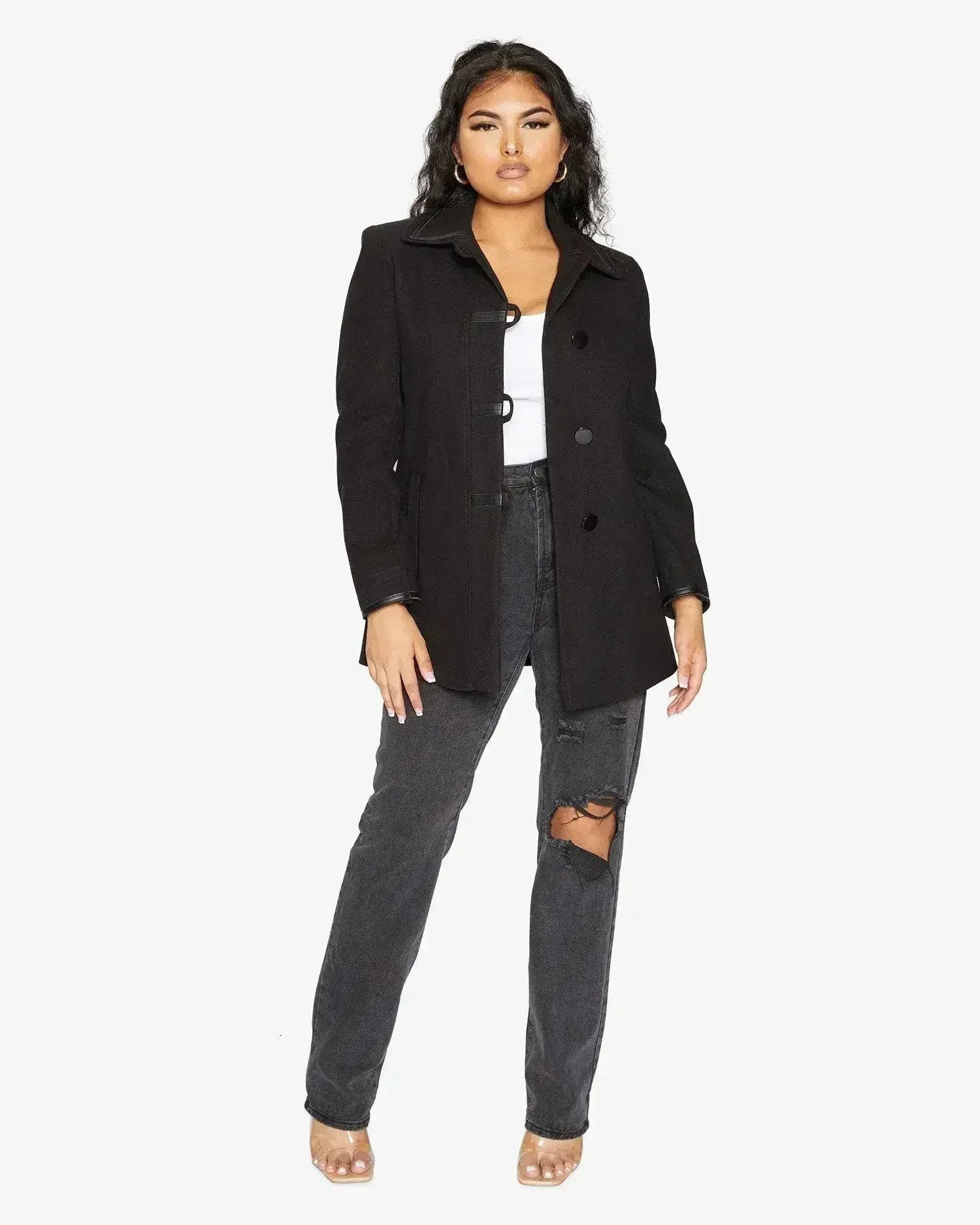 Wool Blend Contrast Trim Coat (1920)