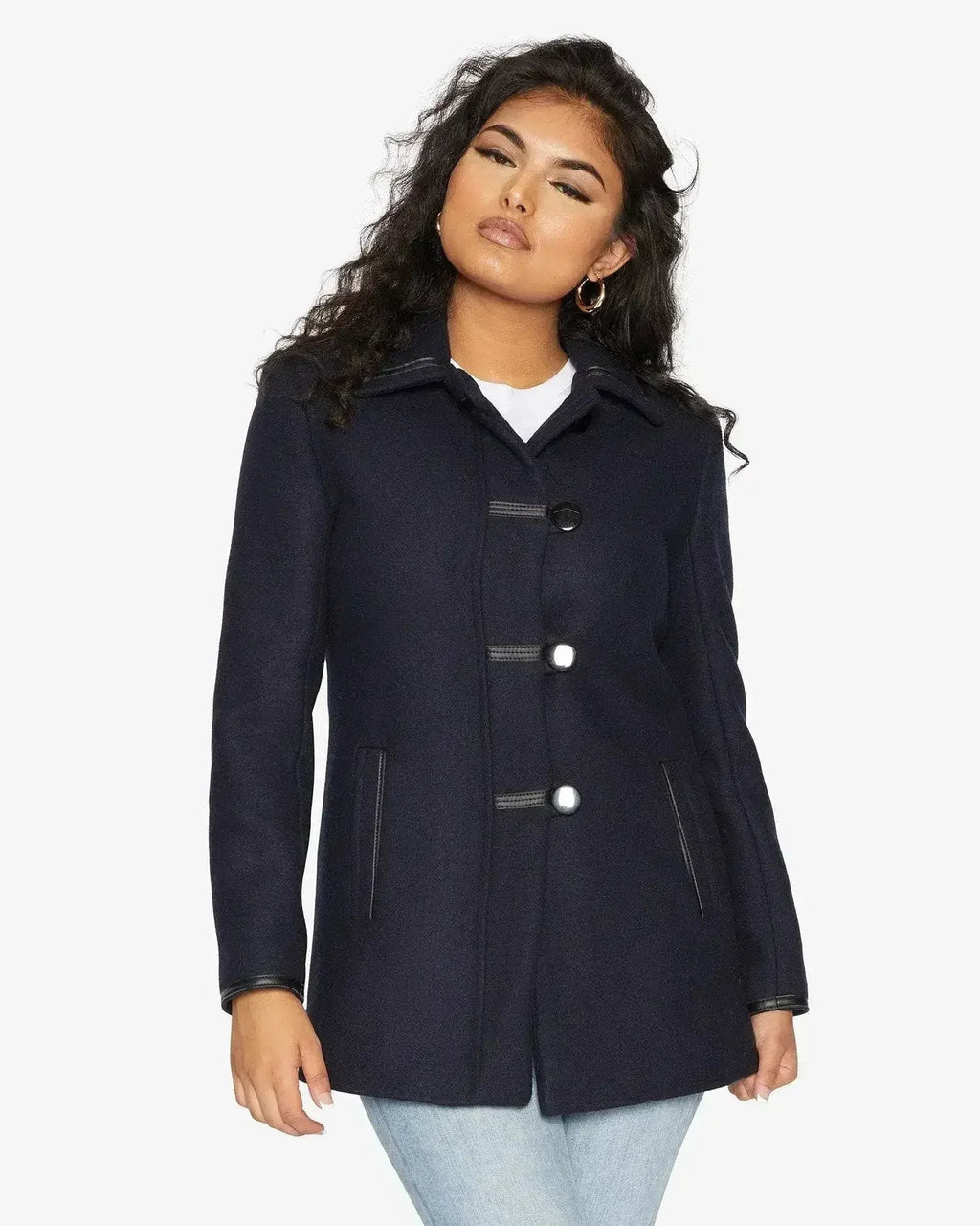 Wool Blend Contrast Trim Coat (1920)