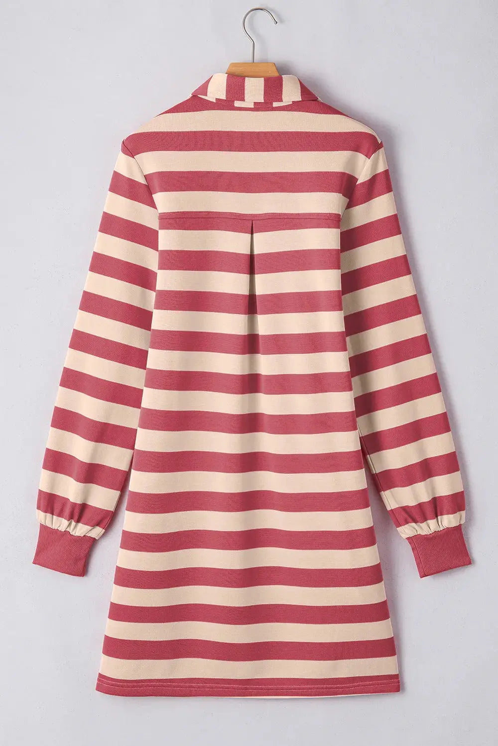Contrast Striped Johnny Collar Long Sleeve Mini Dress