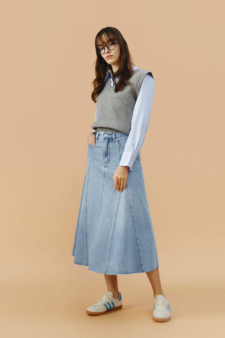Monica Swing Denim Midi Skirt HJ806