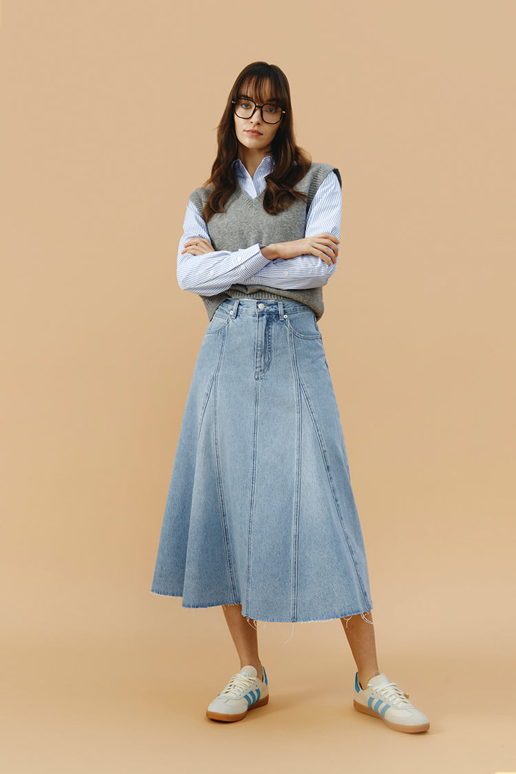 Monica Swing Denim Midi Skirt HJ806