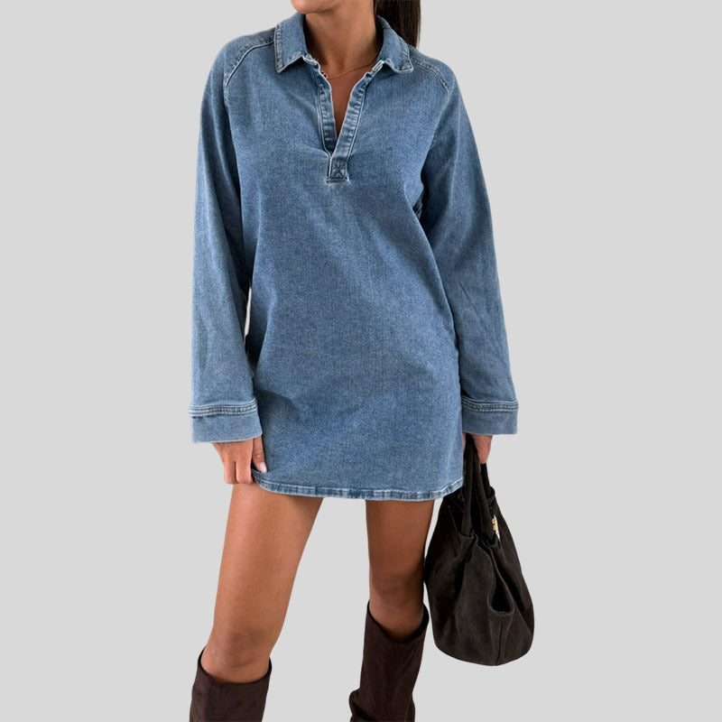 Lapel long-sleeved loose denim dress autumn and winter