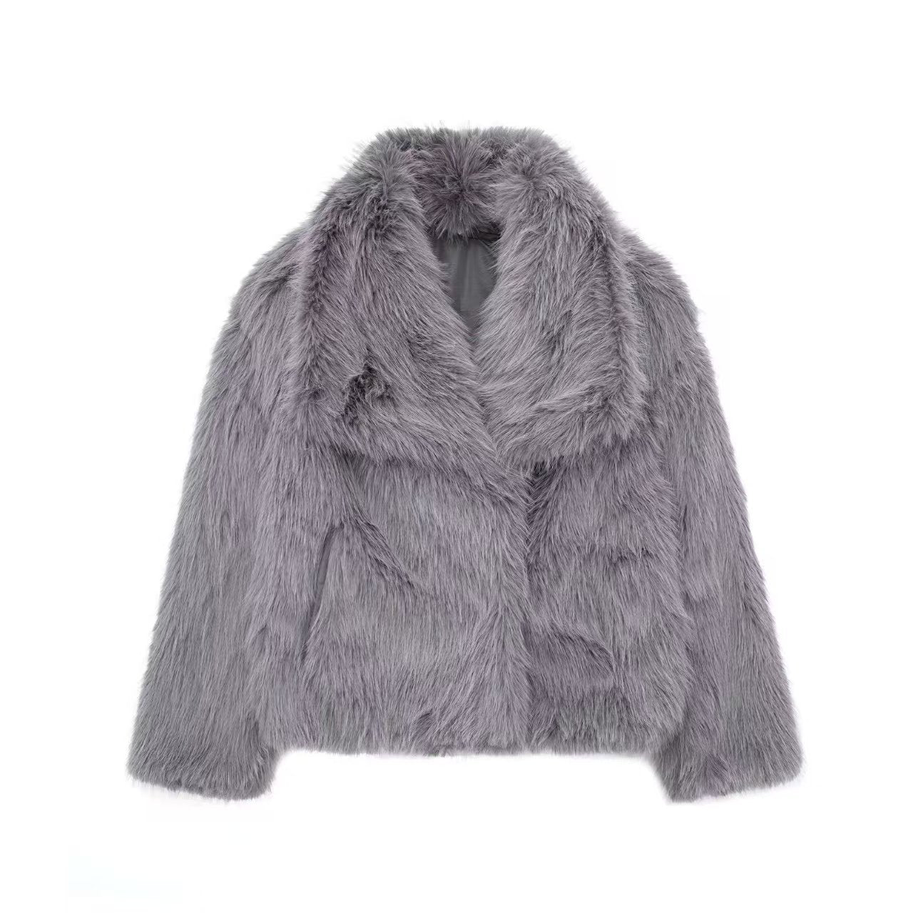 Women's Faux Fur Coat with Large Lapel Trendy