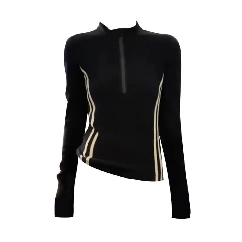 Women's Retro Short Fit Half Zip Long Sleeve T-Shirt Trendy