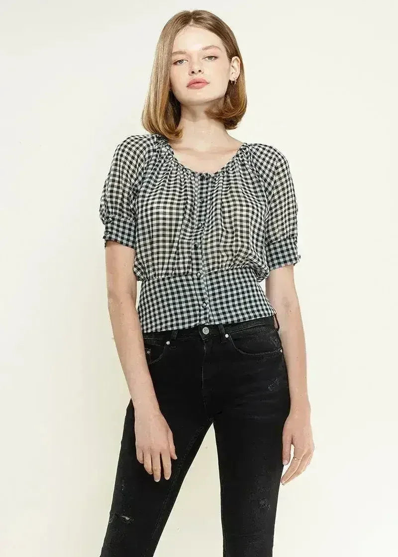 Button Down Peplum Cropped Blouse in Black | Femstylo