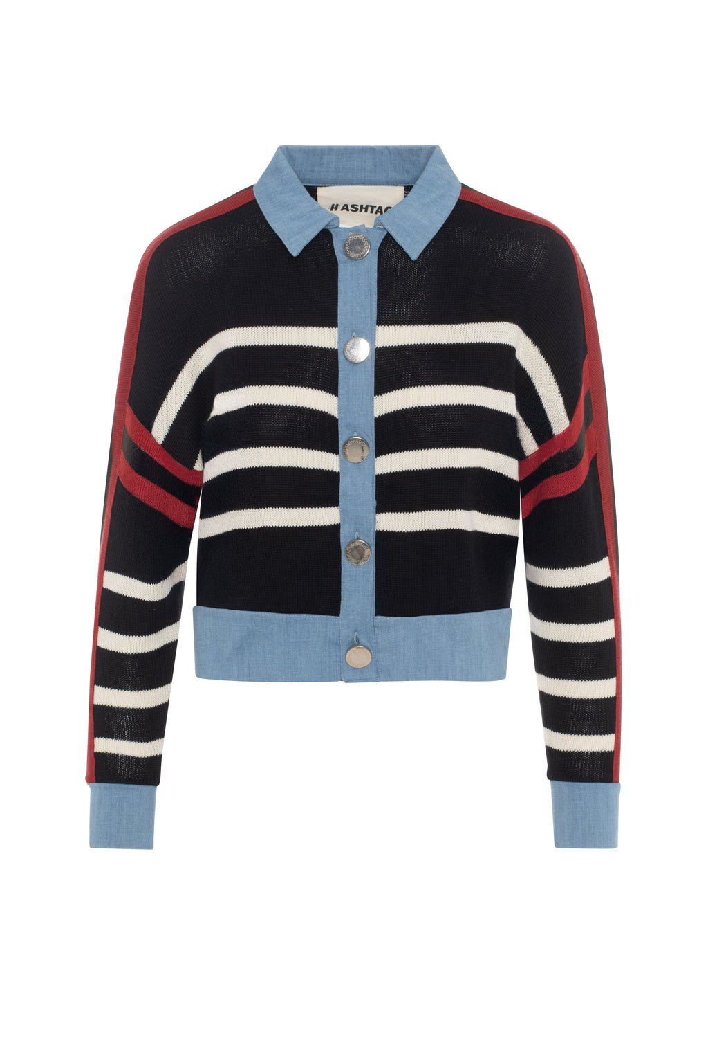 Striped Knit Denim Combo Cardigan