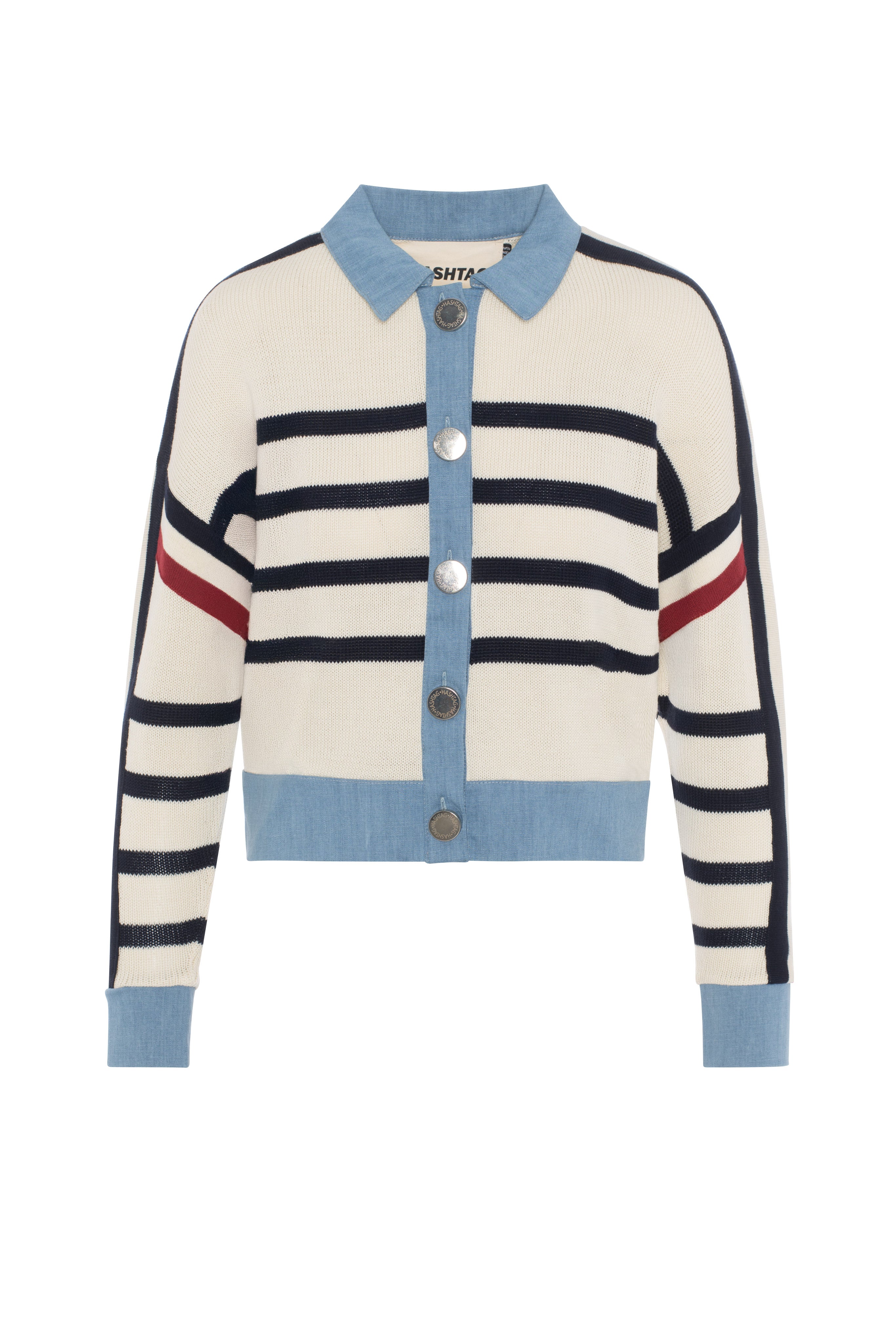 Striped Knit Denim Combo Cardigan