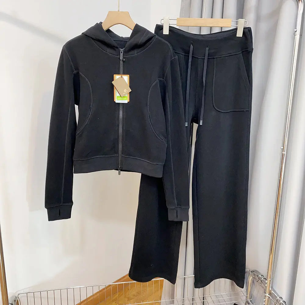 Women's Hooded Sweatshirt Wide-leg Pants Suit