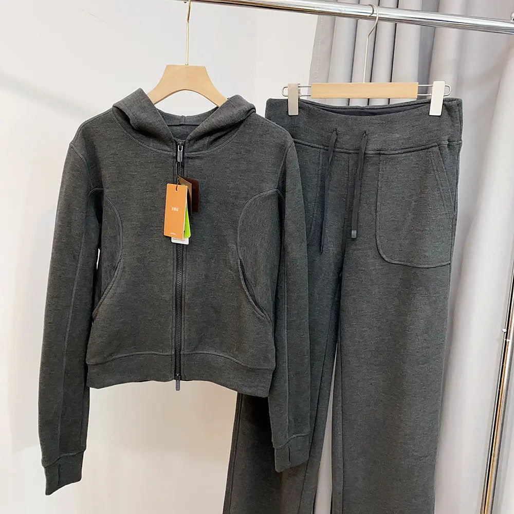 Women's Hooded Sweatshirt Wide-leg Pants Suit