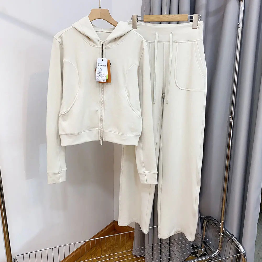 Women's Hooded Sweatshirt Wide-leg Pants Suit