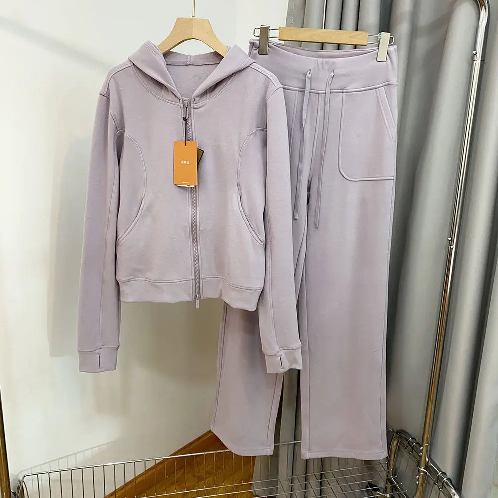 Women's Hooded Sweatshirt Wide-leg Pants Suit