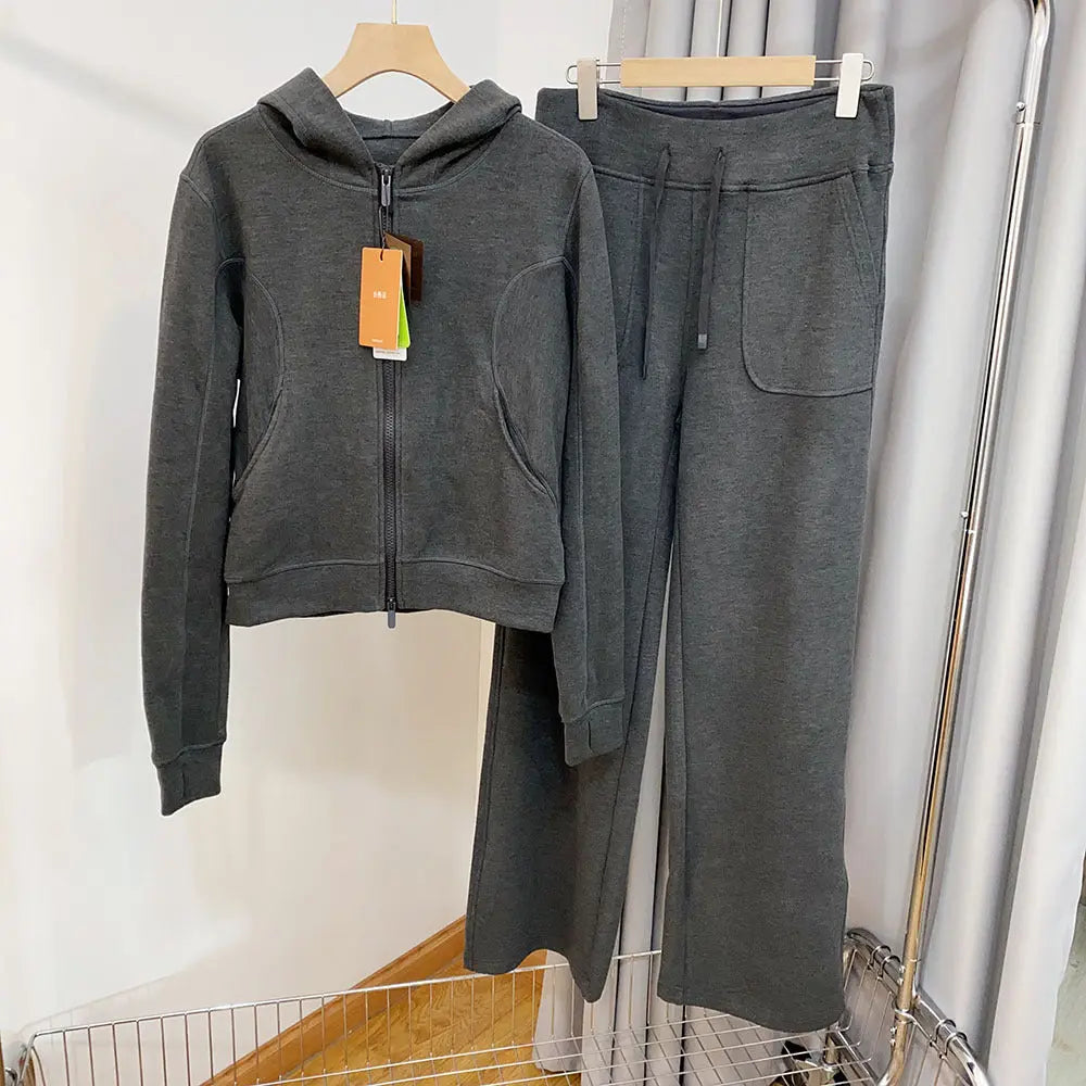 Women's Hooded Sweatshirt Wide-leg Pants Suit