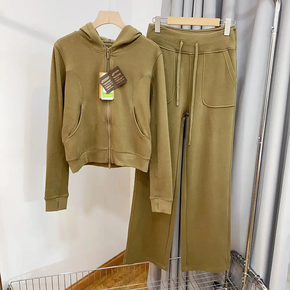 Women's Hooded Sweatshirt Wide-leg Pants Suit