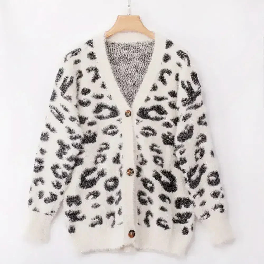 Long sleeve small cardigan leopard sweater