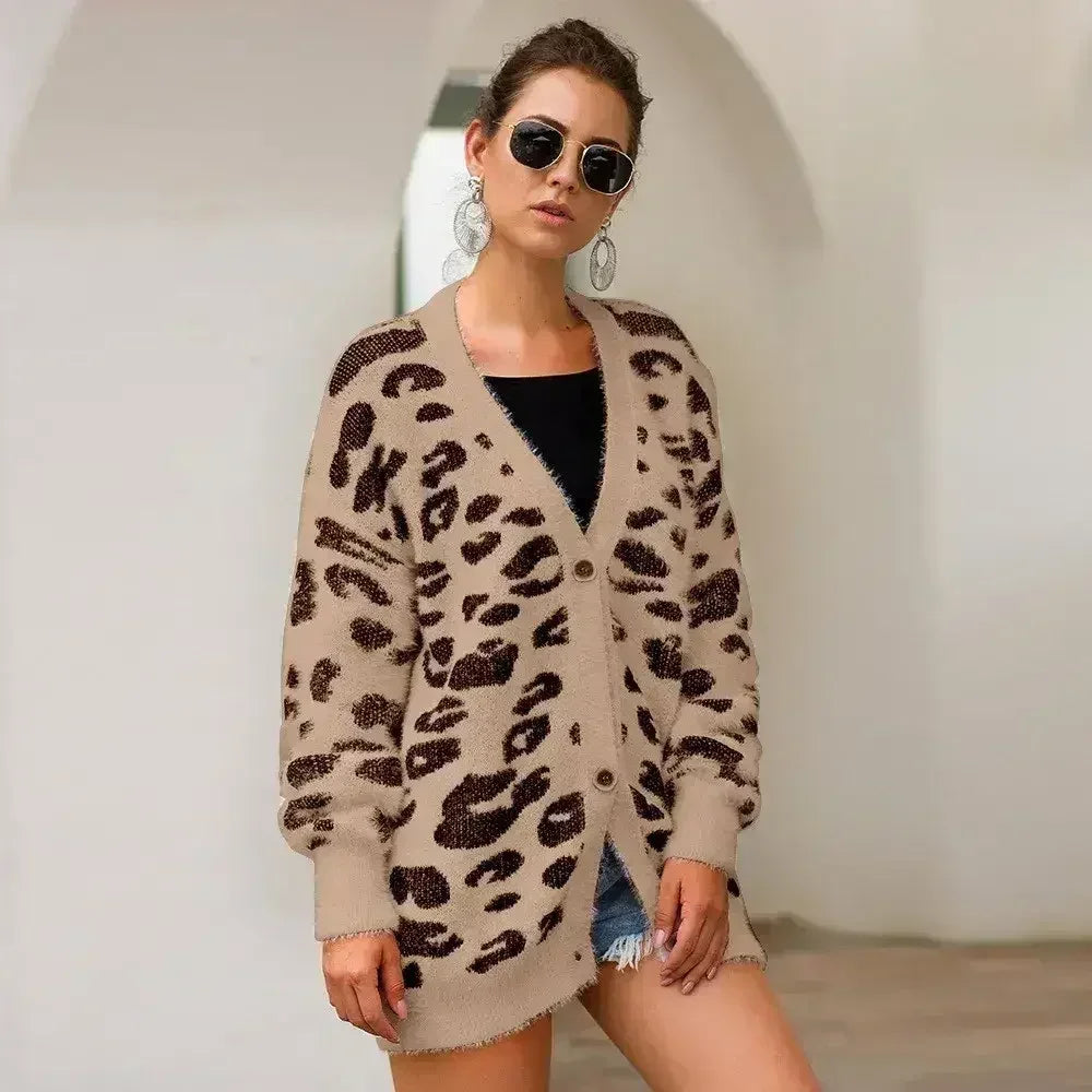 Long sleeve small cardigan leopard sweater