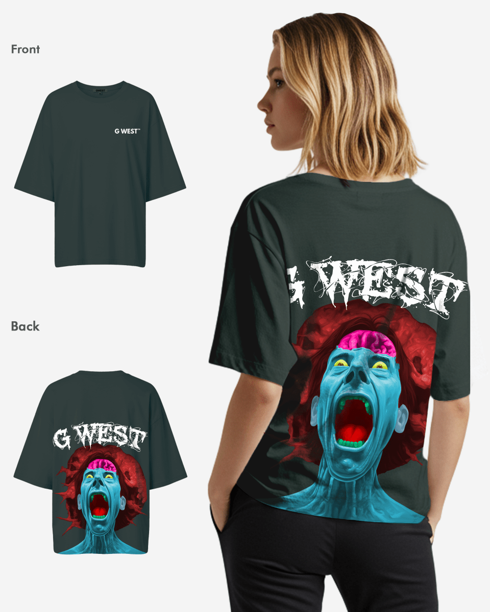 G West Womens Oversized Premium Erupt Brain T-Shirt