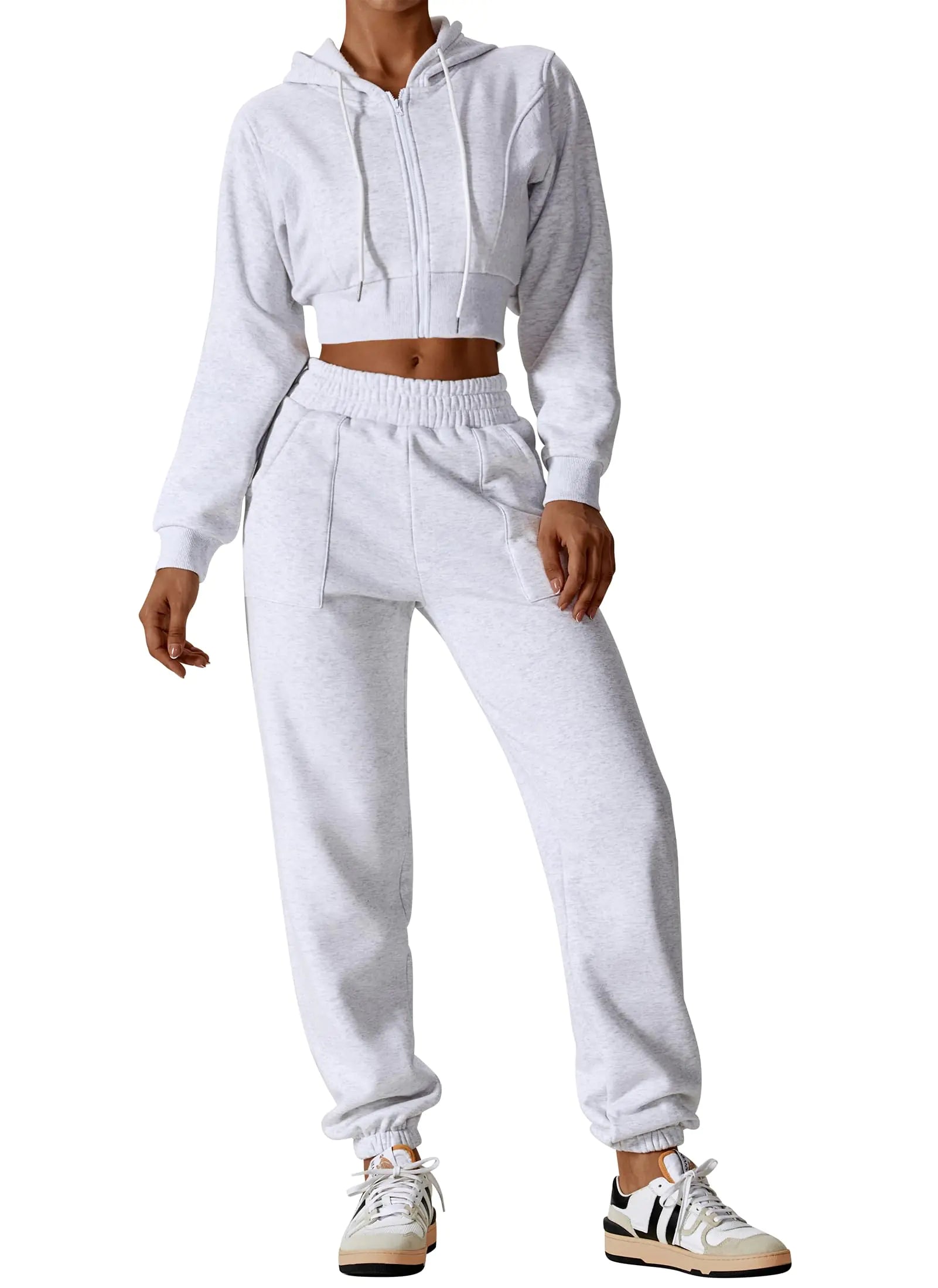 Women's Cropped Zip-Up Hoodie & Joggers Set - Y2K Sweatsuit