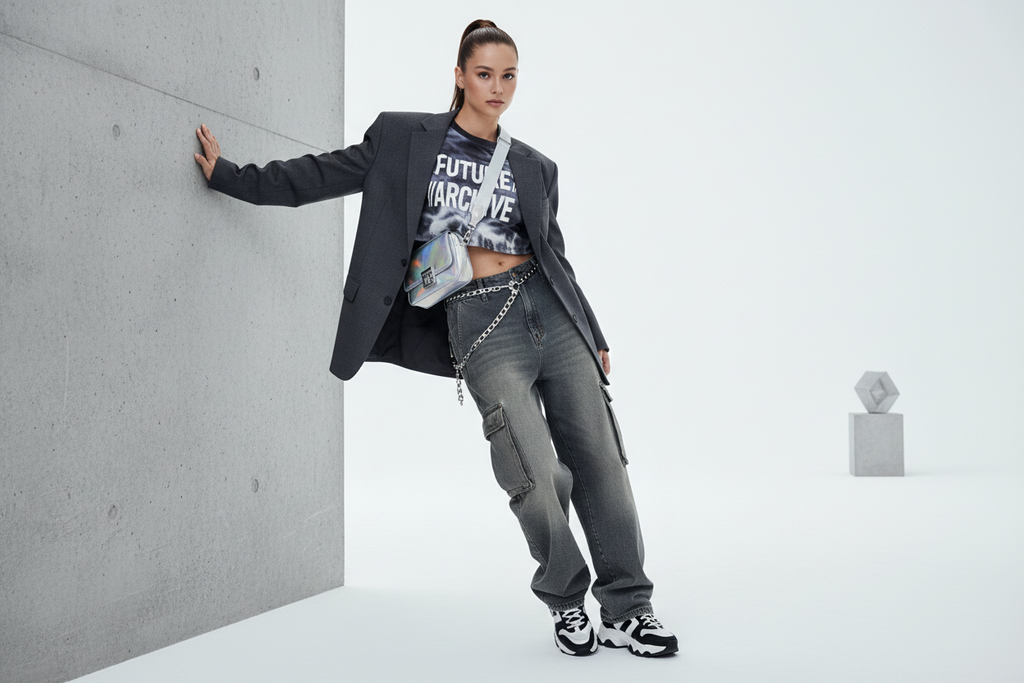 Youthful fashion model in trendy outfit